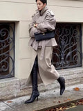 Fongt Women's Loose Casual Collar Tie Medium Long-Term Wind Coat