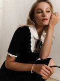 Black Ruffled Short Sleeve Collar Mini Dress-Outfit