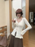 Fongt Xixi 2025 Autumn White Label New Temperament Pure Color V-Neck Wool Bottom Shirt Women 25057