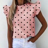 2021 New Short Sleeve Round Neck Print Shirt Female Fashion Plus Size Pullover Clothes Women's Summer Ruffle