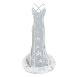 Extended Version Of The Popular Style Sequined Net Gauze Slim Tail Sexual Bare-Back Dress Long Dress-Outfit