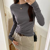 Color Long-Sleeved T-Shirt Women's Spring And Autumn 2024 New Slim And Thin Bottomed Shirt With Round Collar And Thin Folded