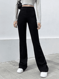 High Waist Solid Flare Leg Pants-Outfit