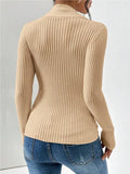 Fongt Women's Knitwear Fashion Temperament Thread Under The Fork Long Sleeve Solid Color Sweater
