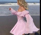 Chiffon Detachable Corset Puff Sleeve Mini Dresses-Outfit