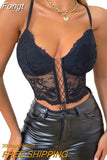 Women Sleeveless Camisole with Adjustable Bandage Lace Backless Sexy Mesh Perspective Summer Clothing Club