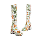 Colorful Floral Square Toe Boots-Outfit