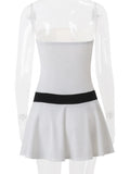 White Tube V-neck Contrast Pleated Mini Dress-Outfit