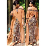 Long Maxi Dress Women's Leopard Slash Neck Off The Shoulder Backless Daily Evening Party Dress African Dresses For