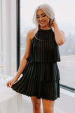Summer New Pleated Neck Dress INS Fashion Leisure Back Branch Multi-Layer Dress-Outfit