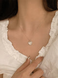 Rhinestone Edge Heart Pendant Necklace-Outfit