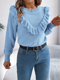 Fongt Shooting 2025 Autumn And Winter Elegant Solid Color Lotus Leaf Side Long-Sleeved Jacket Sweater Women's Clothing