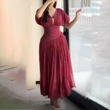 Fongt New Fashion Name Yuanfeng High-End Sense V-Neck Waist Drill Waistless Long Dress Women's Autumn And Winter