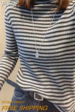 Winter Striped Turtleneck Knitted sweaters for women 2023 new long sleeve top Women sweater All-match bottoming