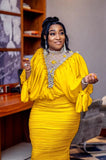 High Fashion Beaded Mesh Splicing Top Pleated Skirt Two-piece Suit African Women's Clothing-Outfit