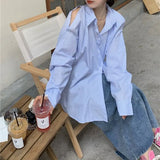 Women Fashion Hollow Out Design Striped Off Shoulder Vintage Popular Minimalist Spring Female Tops Newest Ins Preppy