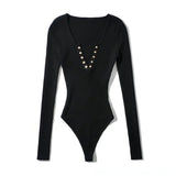 Fongt Casual Crew Neck Long Sleeve Bodysuit