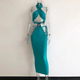 Two Pieces Sets 2021 Summer Cotton Backless Matching Outfits Sexy Halter Neck Tank Tops And Pencil Skirts Wholesale