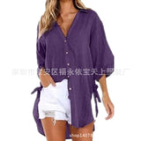 Fongt / Summer 2024 Women's New Linen Cotton Linen Shirt Irregular Cardigan