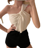 Fongt New Design Sense Knotted Shoulder Short Vest Ins Wearing Slings Hot Knitting