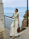 Fongt Xixi 2025 Summer Temperament With High-Waisted Linen Leisure Broad Legs Casual Pants Women 85177