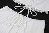 White Lace Tie-Up Top And Maxi Skirt Set-Outfit
