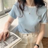 Fongt Bottom Shirt Female Slim Short-Sleeved T Shirt Female 2024 Summer New Korean Version Students Round Collar Women's