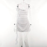Backless Cowl Neck Flower Frill Mini Dress-Outfit