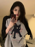 Oversize Cat Print Raglan Short Sleeve