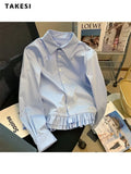 Street Casual Style Turn-down Collar Ruffles Solid Blouses 2023 Summer Women's Sweet Long Sleeve Single Breasted Shirts