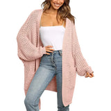 Fongt And Winter Hot Style Lady Solid Color Long Sleeve Pocket Loose Cardigan Knit Sweater