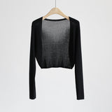 Silk Cardigan Long-Sleeved Buttonless Shawl Ultra-Thin Knitted Sunscreen Shirt With V-Collar Of Women's Air-Conditioning Shirt-Outfit