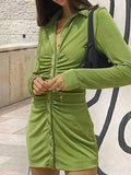 Ruched Velvet Shirt Mini Dress-Outfit
