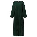 Fashion Women Pleated Muslim Dresses 2022 Spring Autumn Kaftan Long Sleeve Maxi Vestidos Casual Solid Loose Party