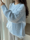 Crew Neck Cable Knit Pullover Sweater-Outfit