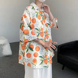 Cute Fruit Peaches Full Print Shirts Loose Half Sleeve Summer Blouse Funny Hawaii Tops Oversized Mens Hip Hop Casual Coat-Outfit