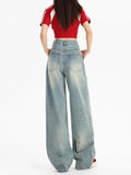 Fongt Ripped Jeans Women 2024 Summer Thin, High Waist, Slim, Straight, Wide Leg Pants-Outfit