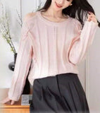 Dongmen Design Sense Minority Open-Shoulder Sweater Women's 2024 Autumn And Winter New High-End Relaxed Lazy Long-Sleeved Blouse-Outfit