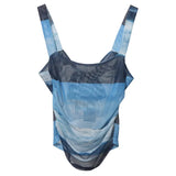 Hottie Tie Dye Irregular Sleeveless Small Sleeveless Sleeve Strip Back Strap Bow Strap Bow Blouse