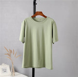 100% Cotton Oversized T Shirt Women Harajuku Basic Loose Short Sleeve Tees Soft Female Solid Tops Khaki Summer