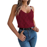 Shooting 2025 Spring And Summer V-Neck Hollow Metal Buckle Sling Knitted Shirt Vacation Women's