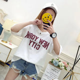 Fongt Top Female 2024 Summer Korean Version Loose Ins Hong Kong Wind White Short-Sleeved Big T-Shirt Web Celebrity Half Sleeve