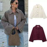 Fongt Women's Clothing Explosion Collar Button Loose Coat