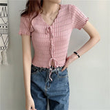 Fongt New Design Knitted Ear-Sensitive Niche T-Shirts Short-Sleeved Knitted Shirt Short-Sleeved Knitted