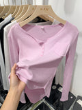 Design Sense Small Slim Solid Color Long-Sleeved T-Shirt Spring New Thin V-Collar White Bottomed