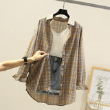 Fongt Sunscreen Plaid Shirt 2024 Spring And Summer New Lady Loose Checker Shirt Student