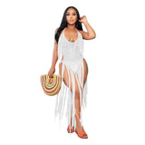 Fongt New Women's Long Tassel Hollow Knit One-Piece Swimsuit-Outfit