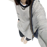 Fongt Heavy Striped Letter Embroidered Edstle Men And Women Loose Striped Round Collar Design Blouse