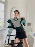 Large Size Women's Blouse Loose Stripe Shirt Summer Long Sleeves Elegant Splicing Korean Style Top Fashion 2022 Female