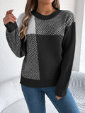 Shooting 2025 Autumn And Winter Casual Hit Color Lattice Long-Sleeved Jacket Sweater Women's